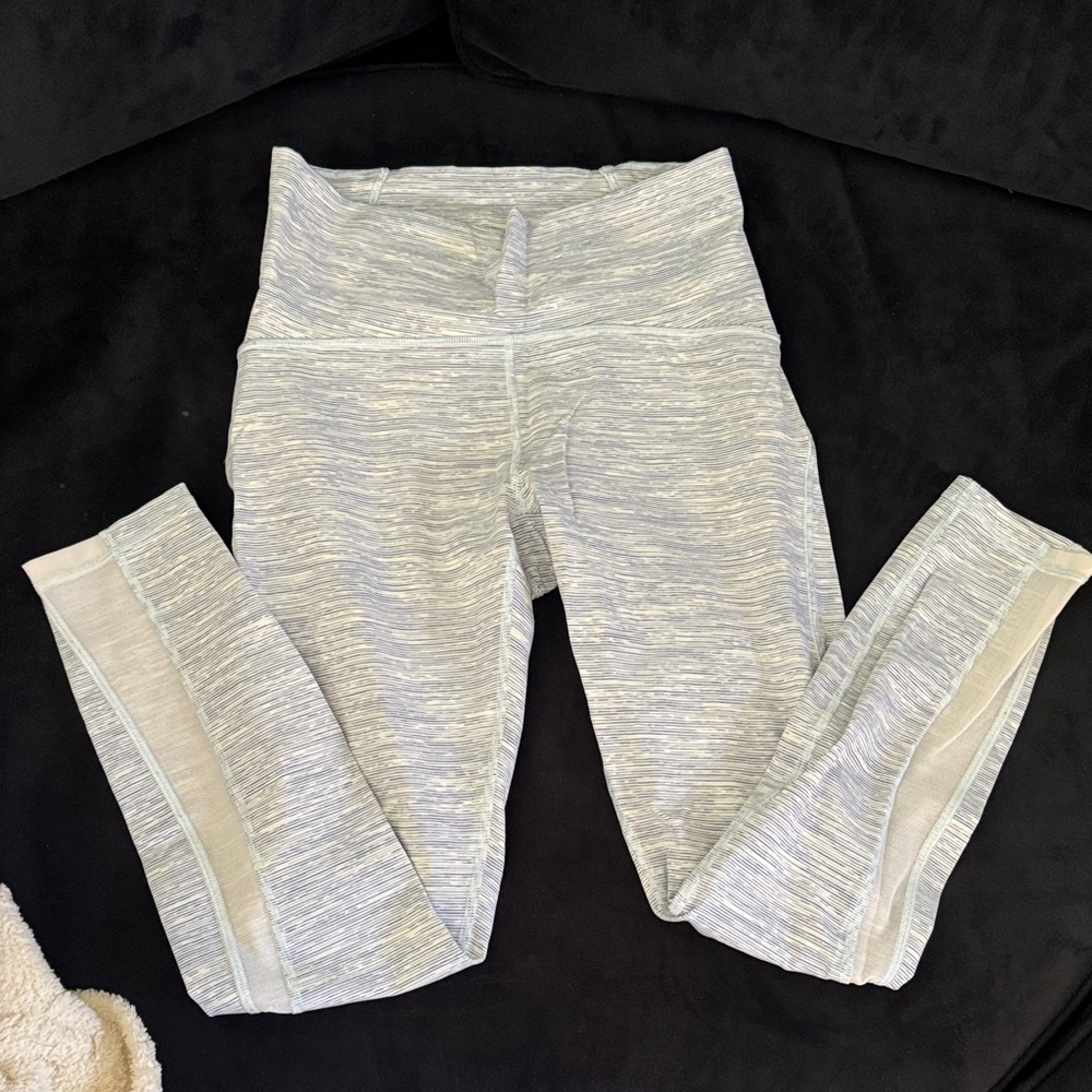 Lululemon Women’s Light Blue Heather Active Leggings with Side Mesh Panels
